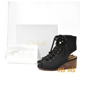 NIB Chloe Black canvas Wedge Sandal EU40